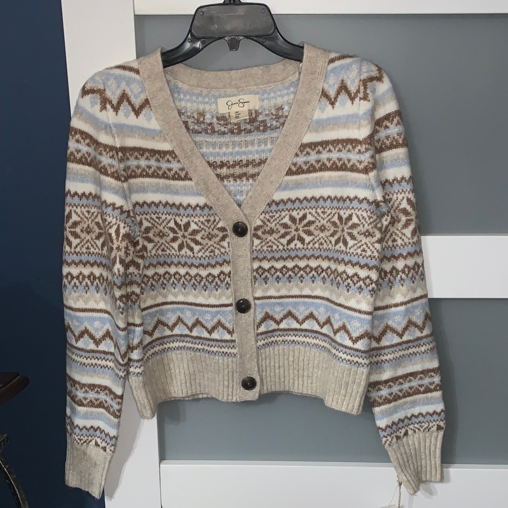Jessica Simpson Beige and Brown V-Neck Sweater
